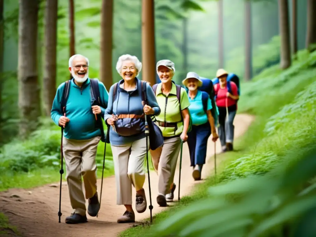 Grupo de adultos mayores disfrutando de una caminata en la naturaleza Excursion de mayores en la naturaleza: Viajes de naturaleza para mayores atractivos