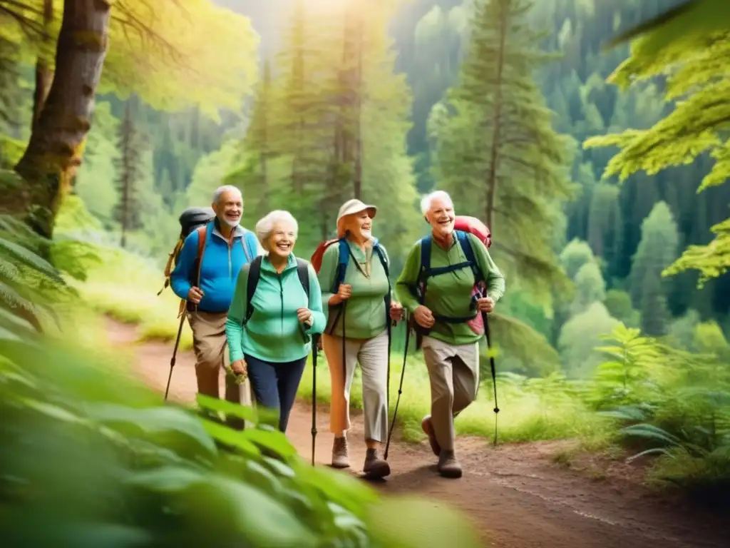 Excursión de senderismo de mayores en la montaña Senderismo senior con consejos nutricionales