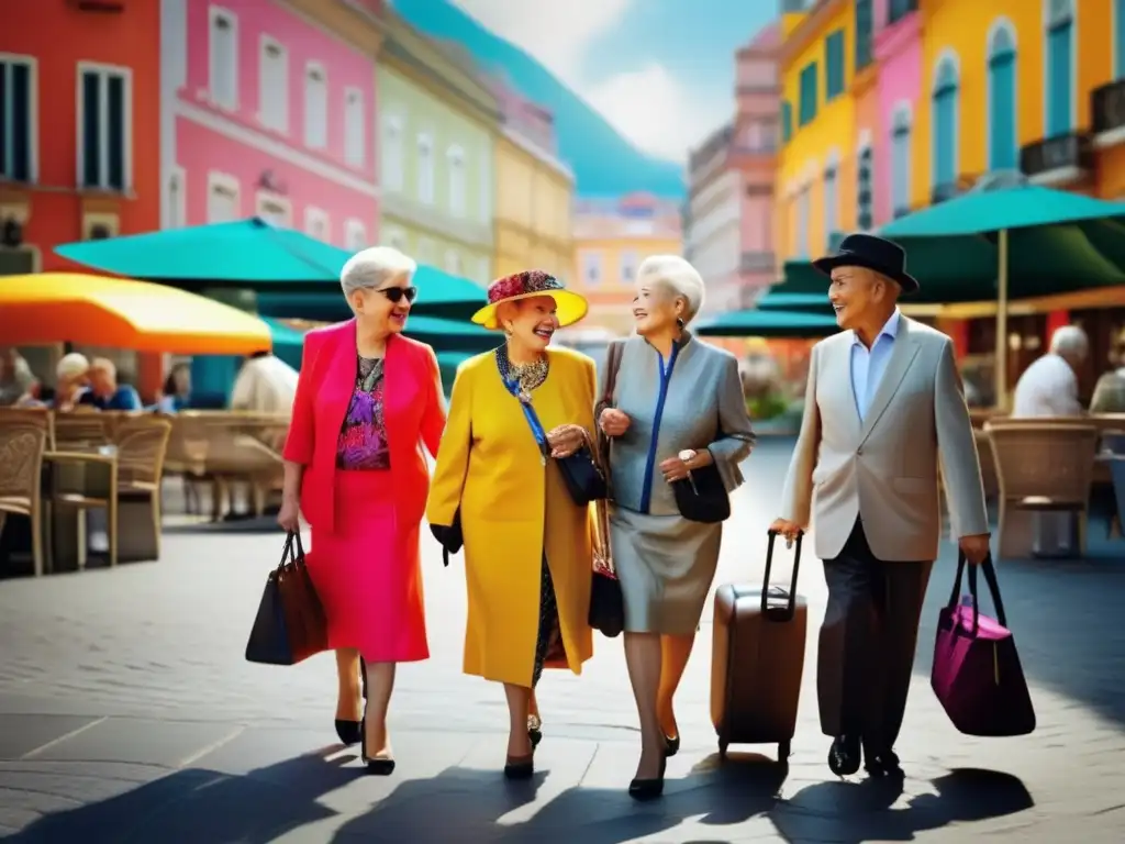 Viaje cultural para adultos mayores Experiencias culturales para viajeros maduros en una ciudad vibrante con seniors disfrutando de una enriquecedora inmersión cultural