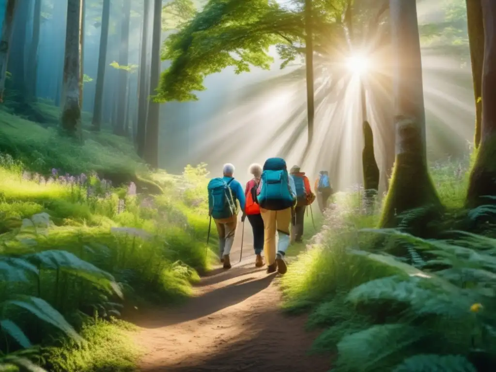 Viajeros mayores disfrutan de la naturaleza Viajeros mayores disfrutan de beneficios del ecoturismo