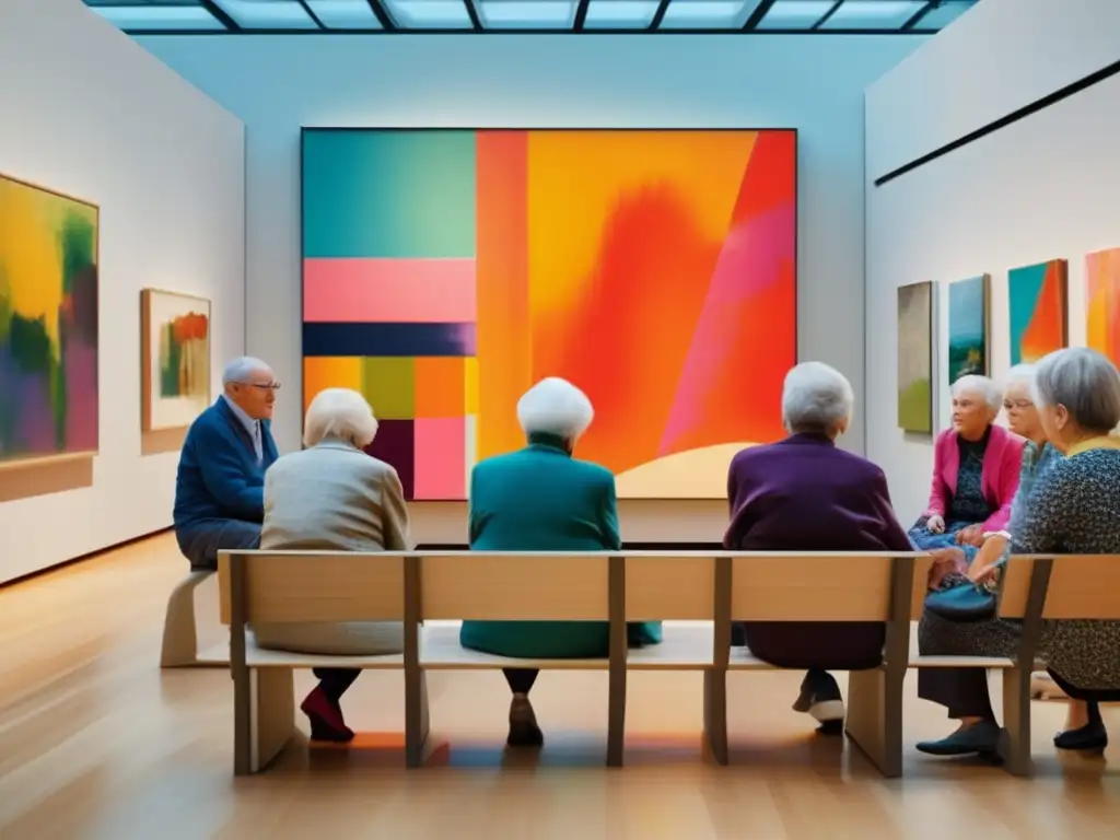 Experiencia de arte para mayores Grupo de adultos mayores explorando un museo de arte
