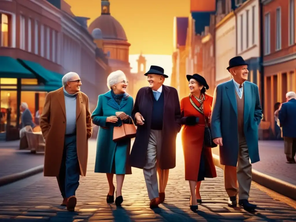 Exploración animada de adultos mayores en la ciudad Beneficios viajes adultos mayores: Empoderamiento y confianza en una ciudad vibrante y llena de posibilidades