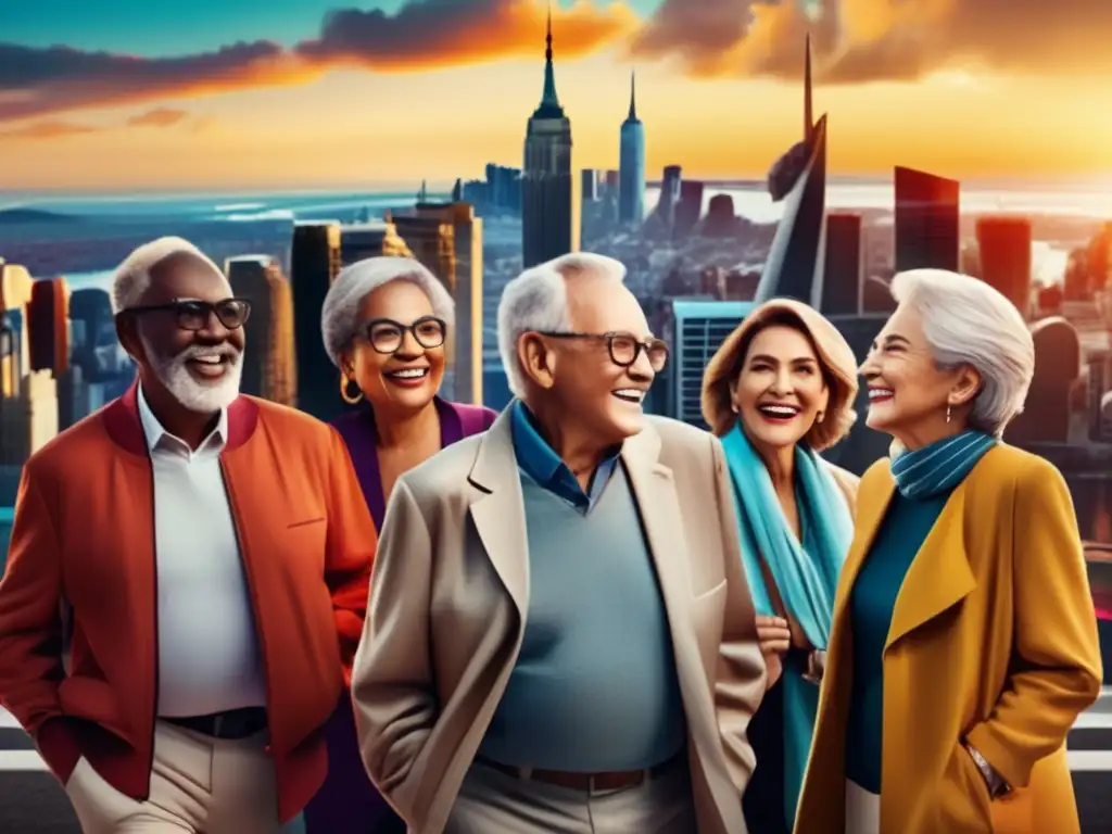 Vibrante grupo de seniors explorando la ciudad Destinos seguros turismo médico seniors exploran ciudad vibrante y llena de vida
