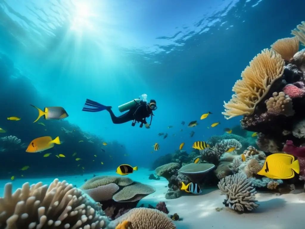 Exploración submarina llena de vida y color Buceo para viajeros maduros en vibrante mundo submarino
