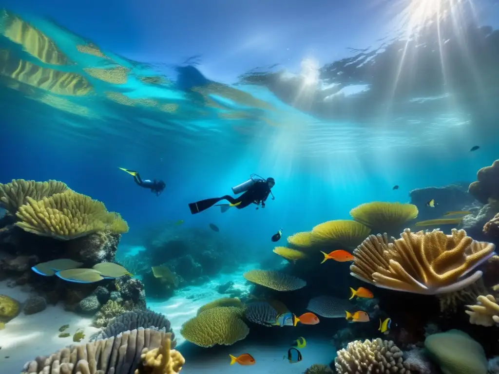 Mundo submarino lleno de vida Buceo para viajeros maduros en vibrante escena submarina