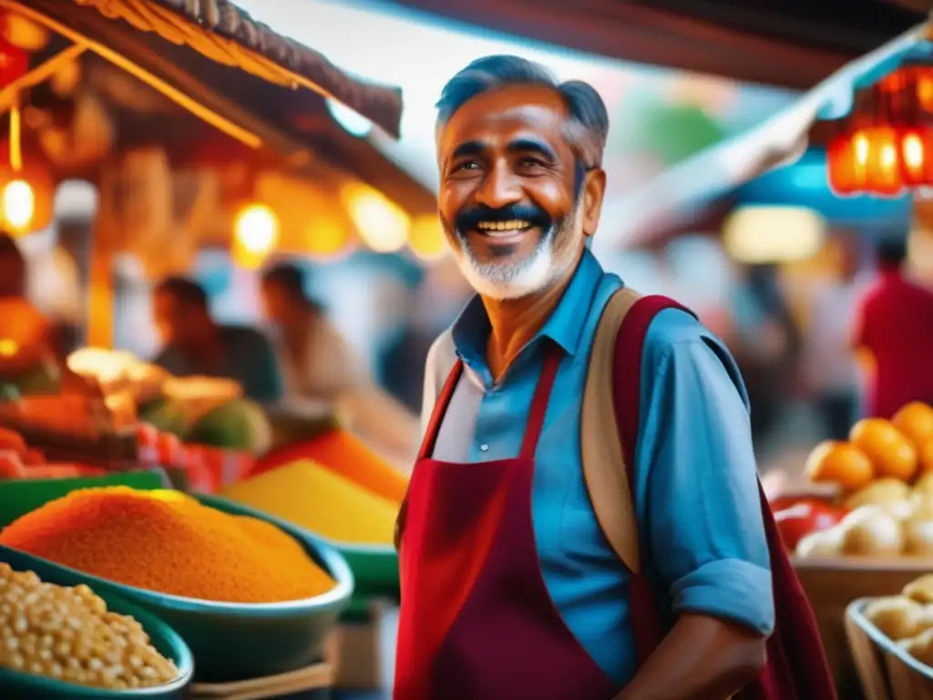 Viajero maduro disfrutando mercado local Superar miedo viajar solo madurez: Viajero maduro disfrutando un mercado local vibrante, explorando y probando platos tradicionales