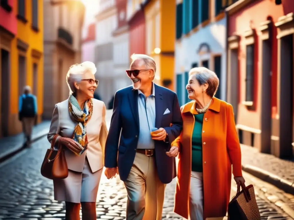 Exploración de una ciudad vibrante por parte de adultos mayores Viajes culturales para adultos mayores explorando una ciudad vibrante y llena de historia