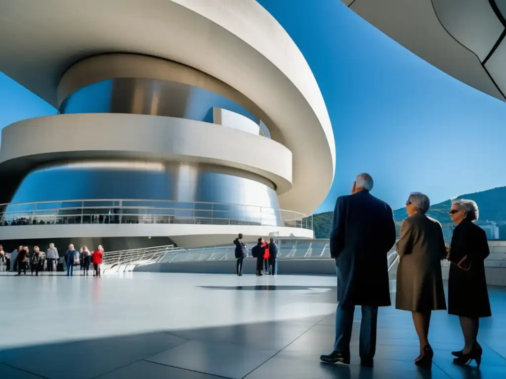 Grupo de adultos mayores admirando el Guggenheim en Bilbao Viajes arquitectónicos para adultos mayores en el Guggenheim de Bilbao