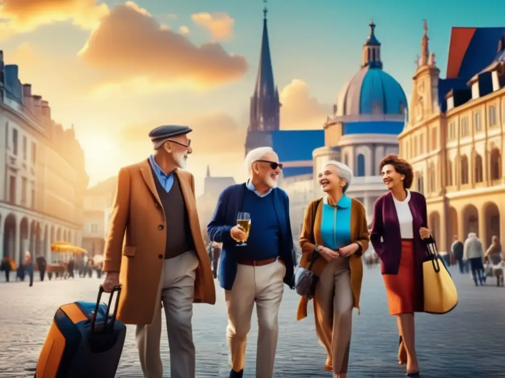 Viajeros maduros explorando una ciudad europea, evitando costos ocultos