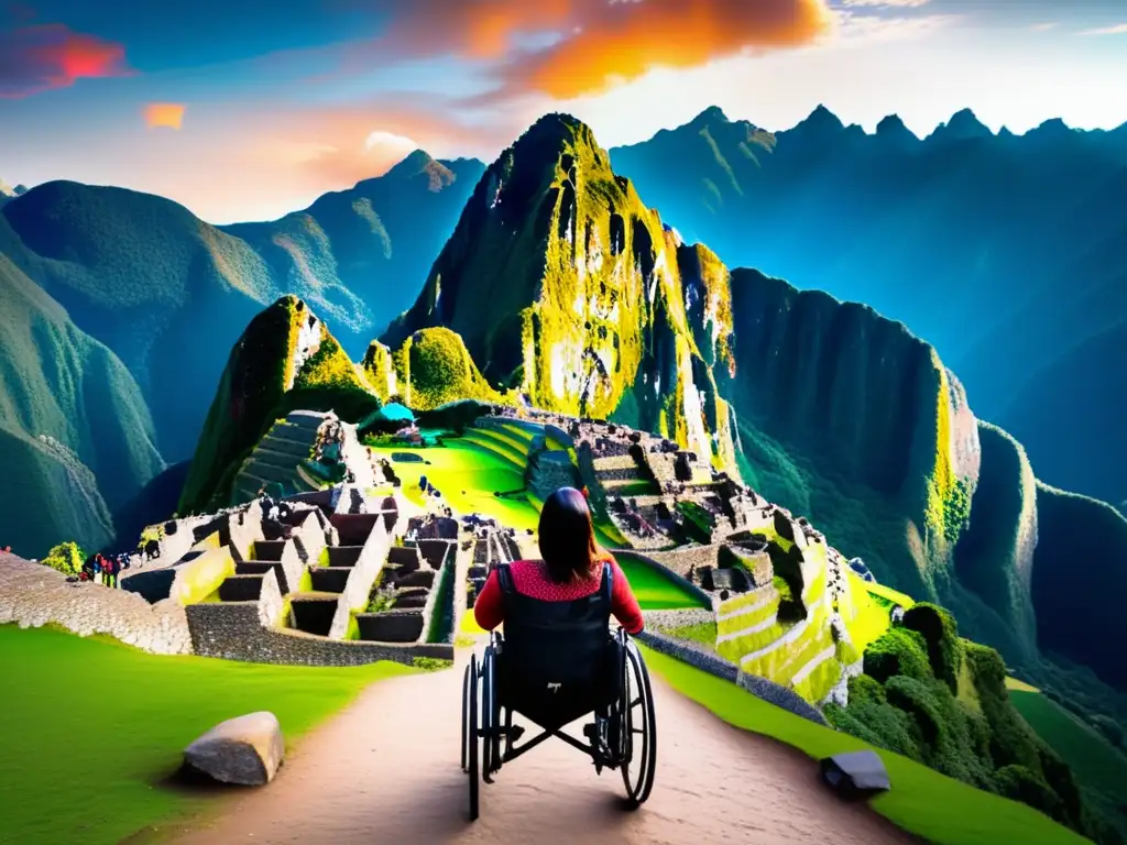 Mujer en silla de ruedas explorando Machu Picchu Mujer en silla de ruedas explora Machu Picchu: destinos accesibles para viajeros con movilidad reducida