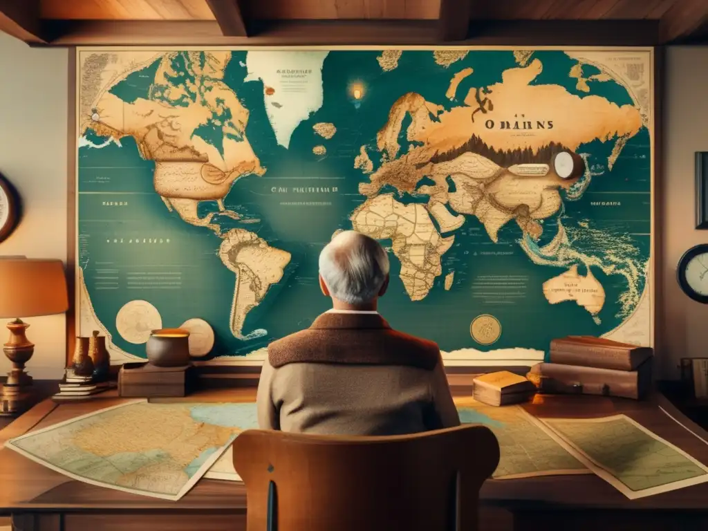 Explorando raíces con un mapa antiguo Persona investigando genealogía con mapas antiguos - Usos de mapas antiguos en genealogía