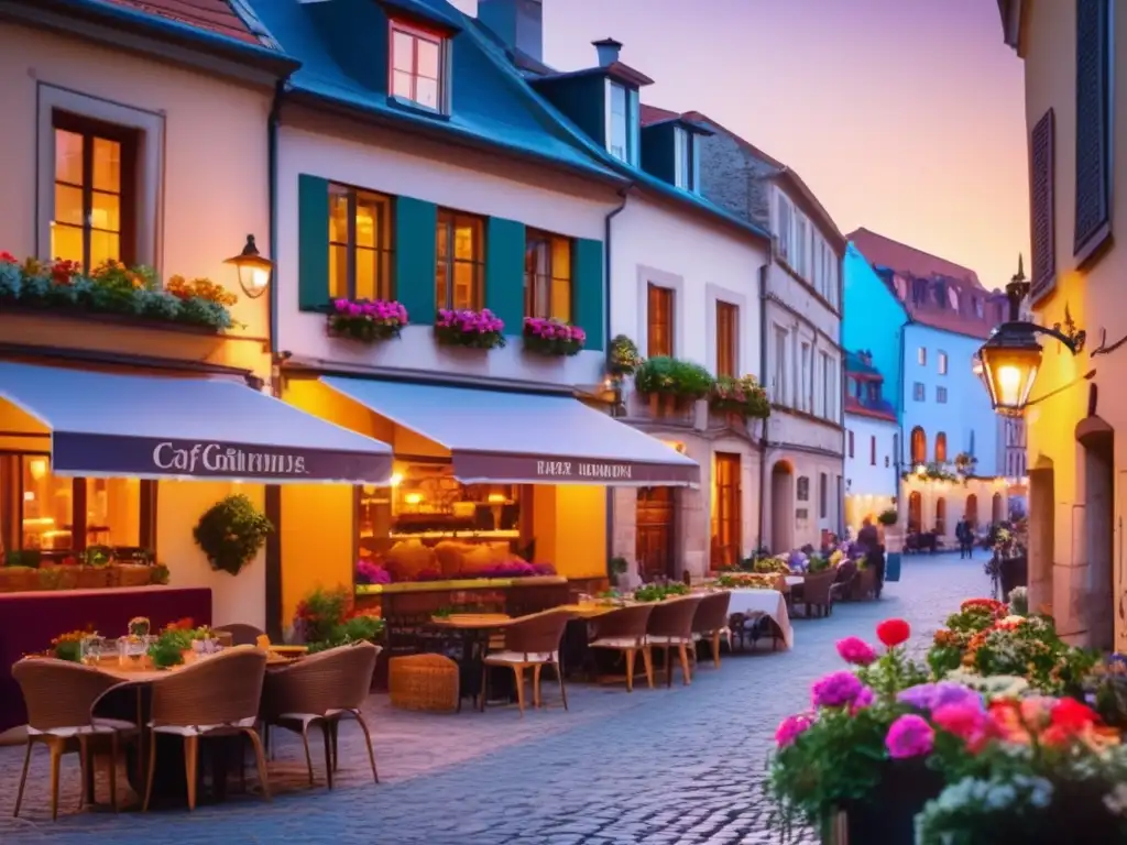 Ciudad europea al atardecer con amigos disfrutando de una comida sin gluten Consejos para viajar sin gluten en una ciudad europea al atardecer