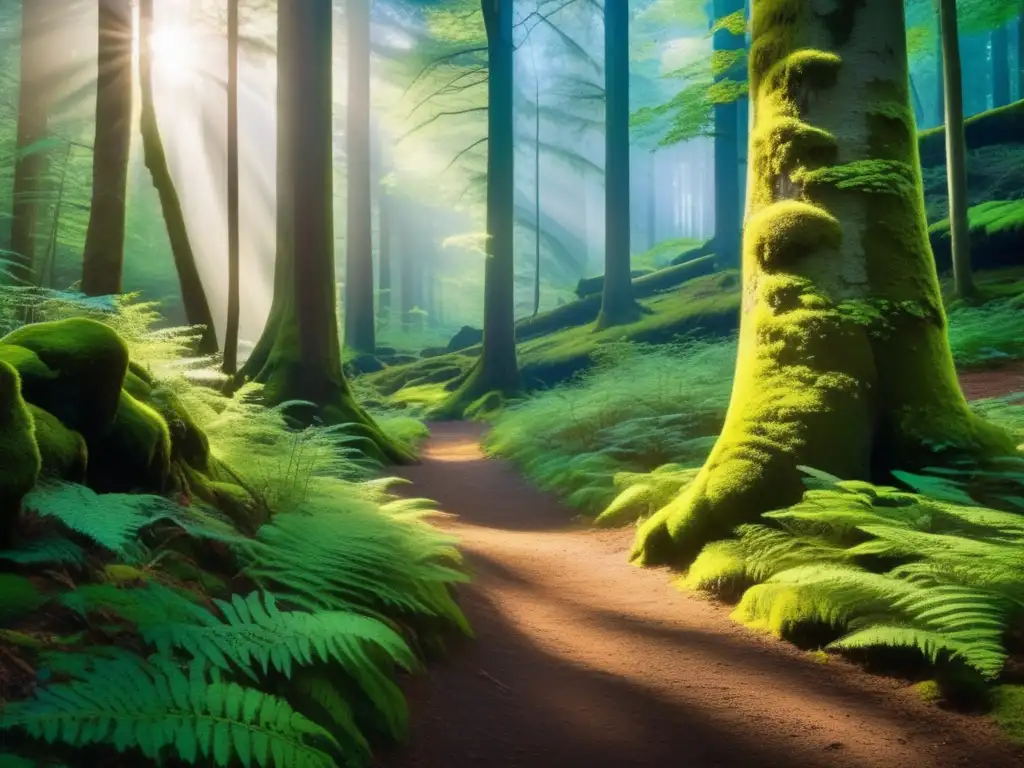 Mágico bosque sereno y vibrante Paisaje sereno de bosque, ecoturismo seguro para viajeros mayores