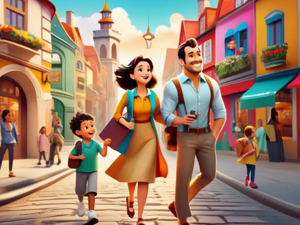 Familia feliz explorando una ciudad vibrante Familia feliz explorando una ciudad vibrante