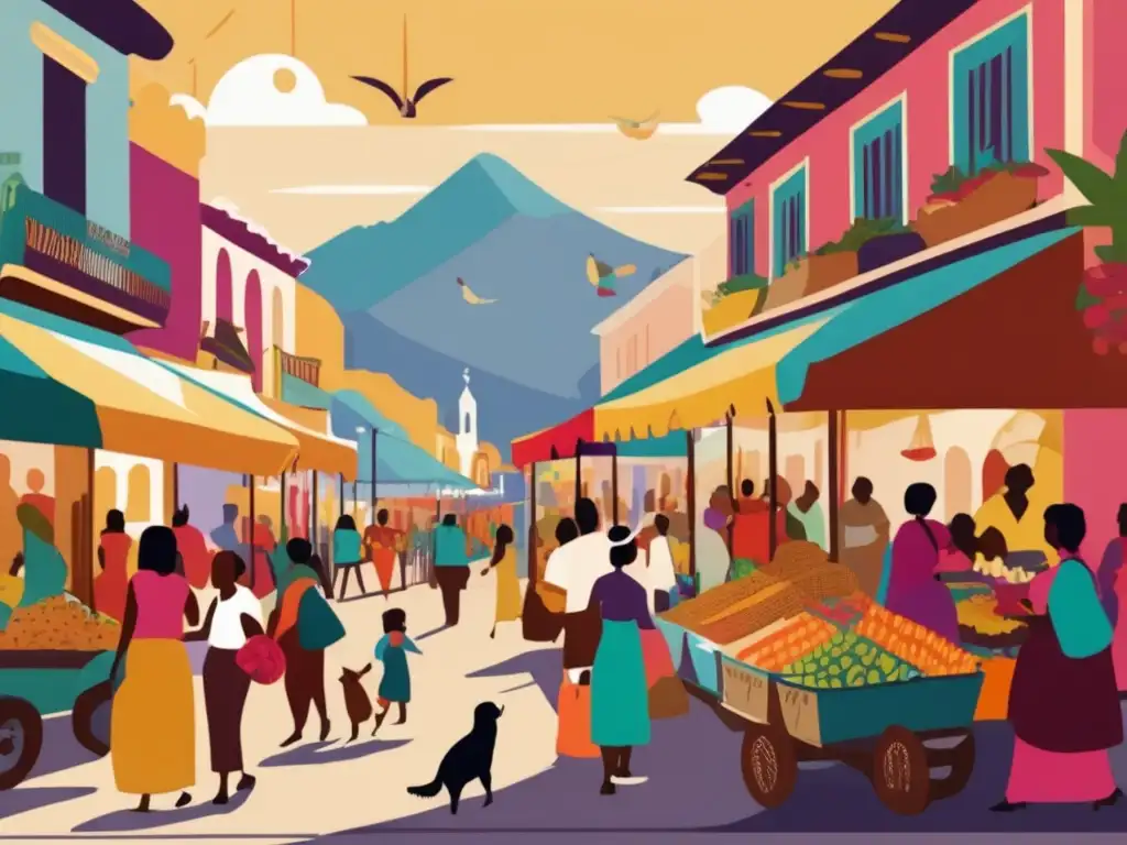 Mercado colorido y vibrante en ciudad sudamericana Mercado callejero en una ciudad sudamericana: viajes en familia con historias
