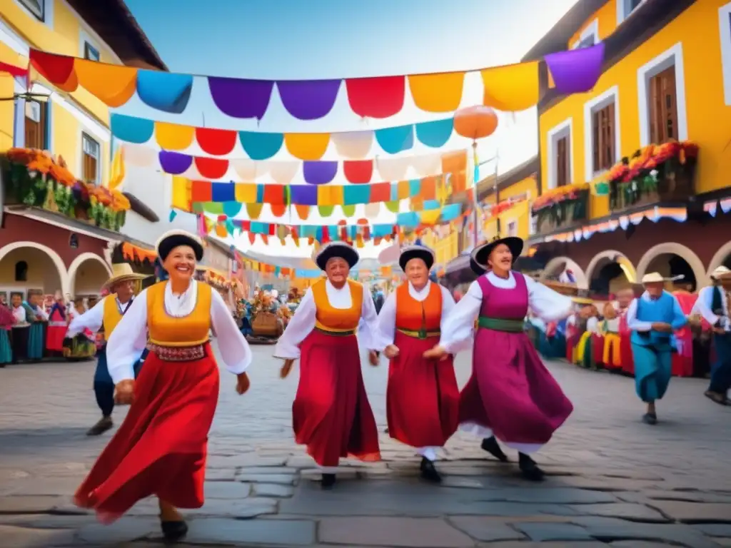 Fiesta folklórica en pueblo con adultos mayores Evento tradicional para viajeros senior en una animada festividad con música, baile y tradiciones