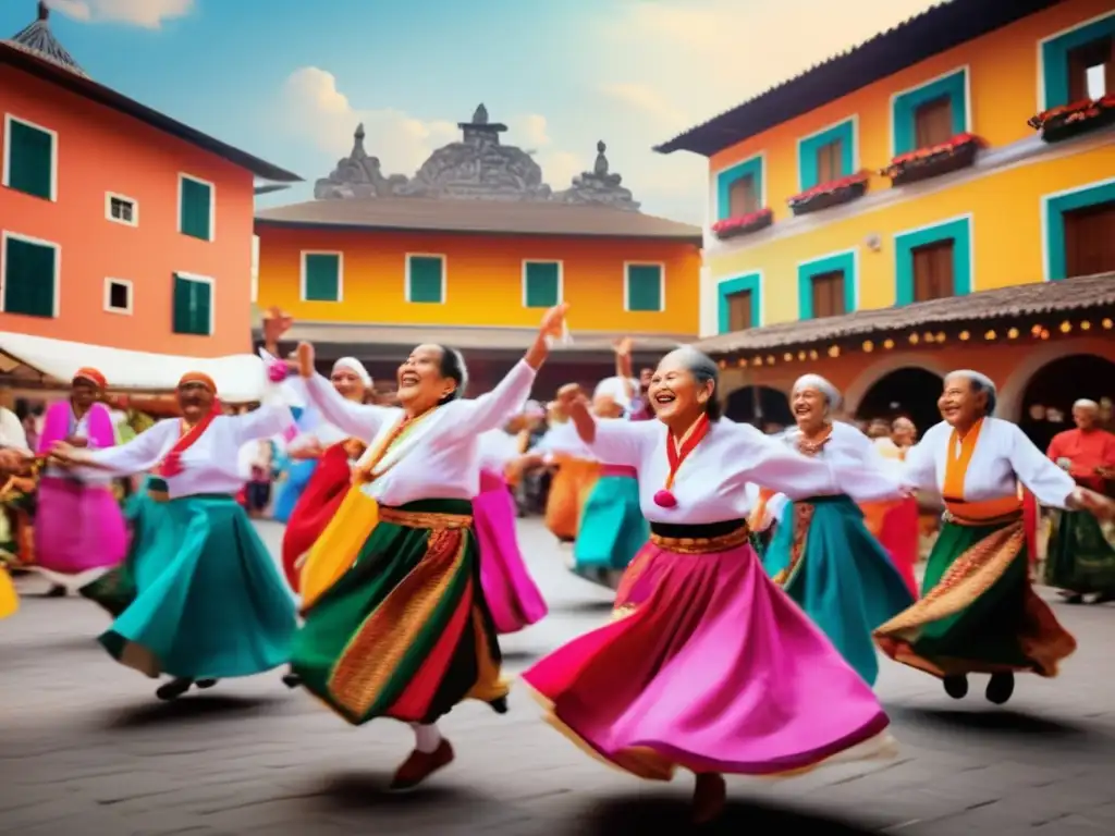 Festival tradicional para adultos mayores Festivales tradicionales para seniors inolvidables en una animada y colorida imagen que captura la alegría y la energía de la celebración
