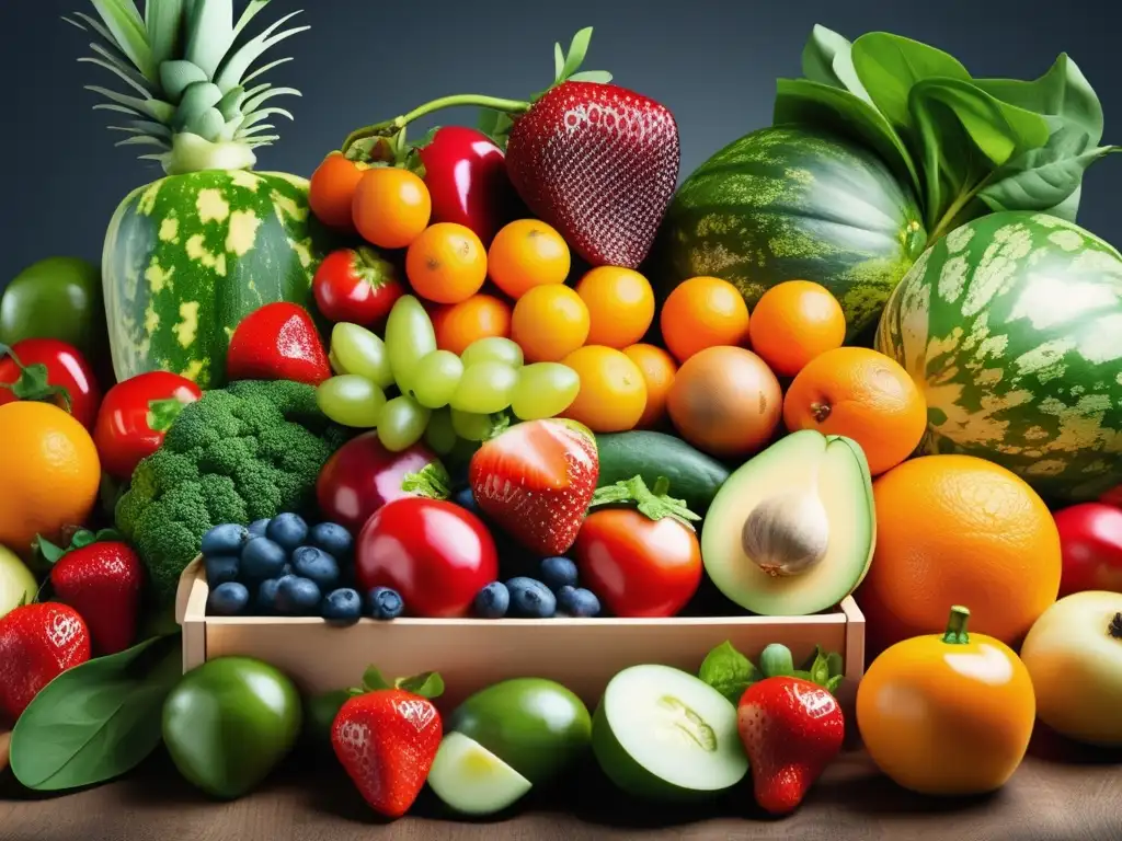 Frescos frutas y vegetales en exhibición vibrante Alimentos saludables para viajeros senior: imagen 8k de frutas y verduras frescas en una presentación vibrante y atractiva