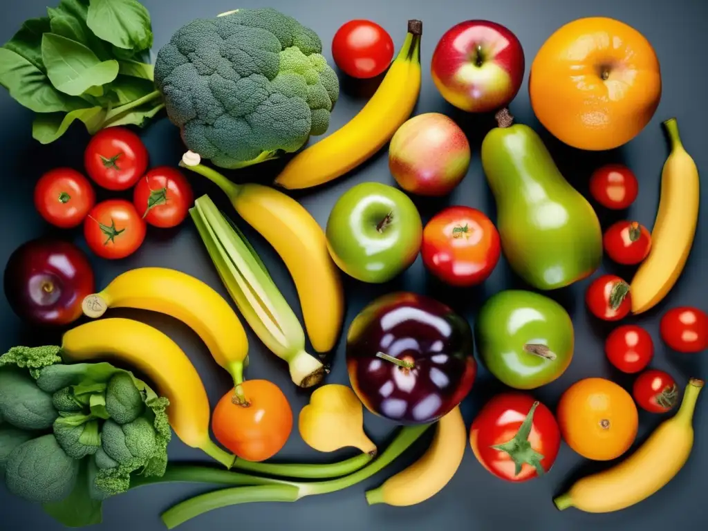 Variedad fresca de frutas y verduras Consejos dieta baja sodio viajes: Frutas y verduras frescas, vibrantes y coloridas