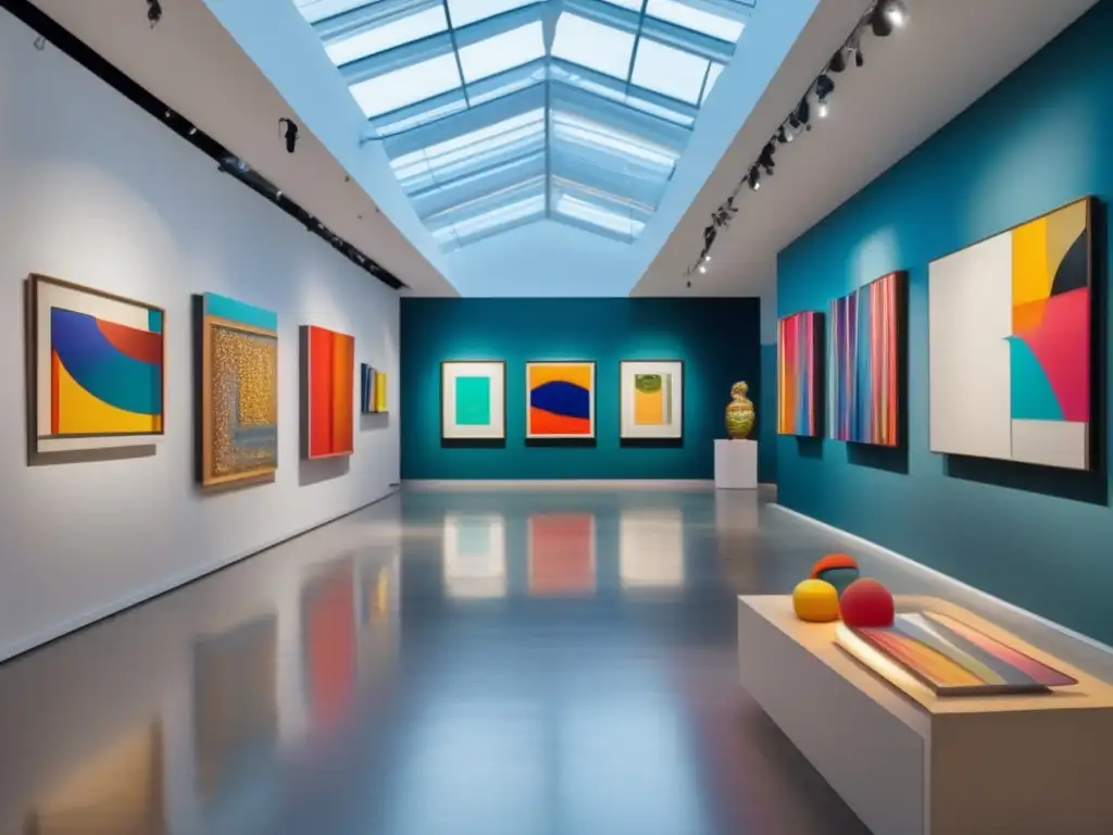 Galería de arte moderno con obras vibrantes y esculturas - Museo de arte contemporáneo: pinturas y esculturas vibrantes, galería iluminada con luz natural, perfecto para viajeros senior