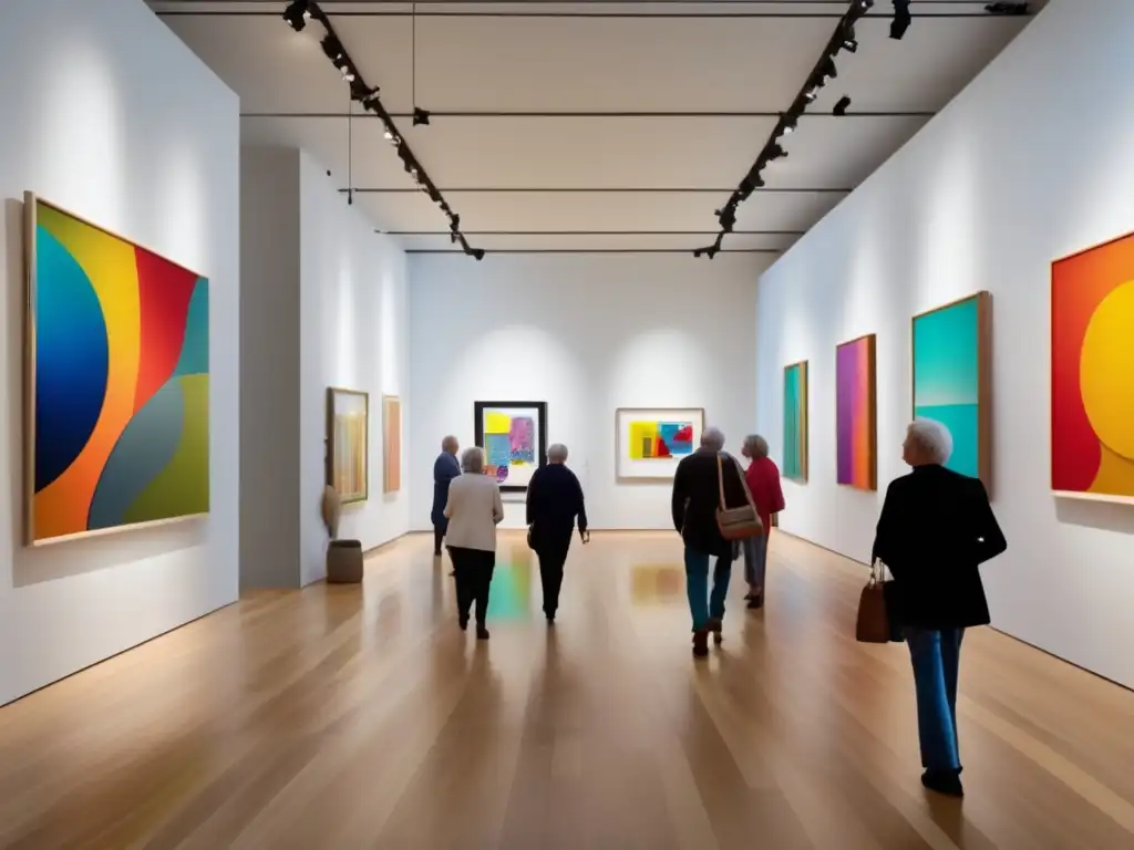 Galería de arte moderno llena de color y maravilla Arte abstracto en galería luminosa - Beneficios de viajar para adultos mayores
