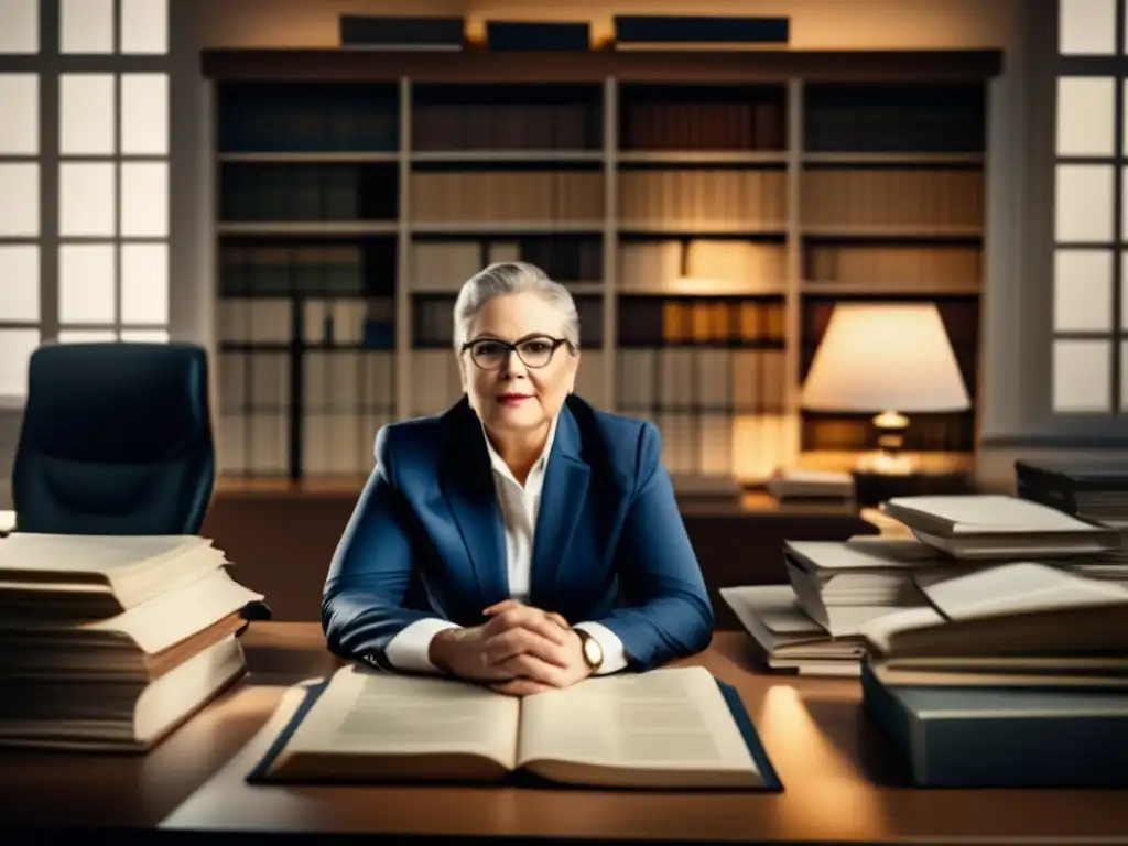 Experto genealogista en una oficina iluminada Genealogista profesional en oficina bien iluminada, analizando documentos históricos y libros, mostrando pasión y enfoque