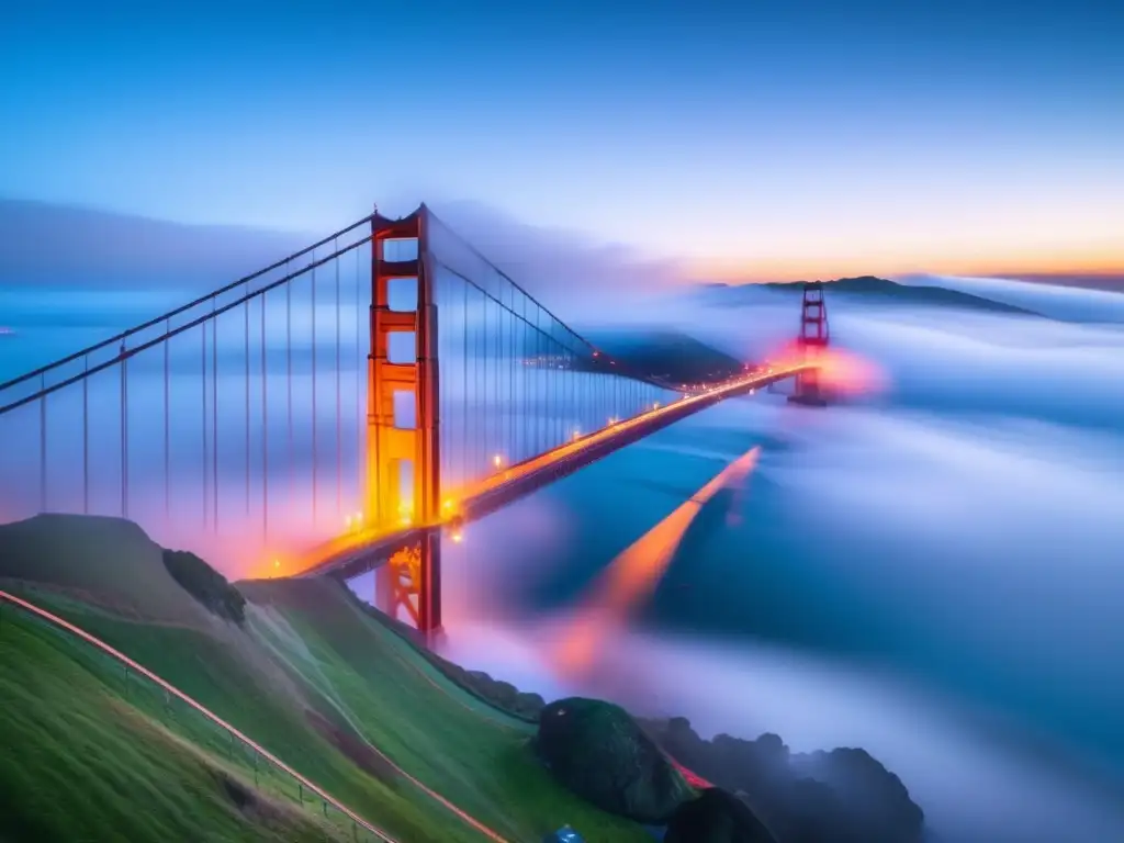 Impresionante Golden Gate Bridge envuelto en niebla Consejos de viajes seguros para seniors en San Francisco