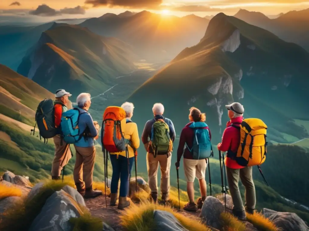 Grupo de aventureros mayores en emocionante viaje de aventura