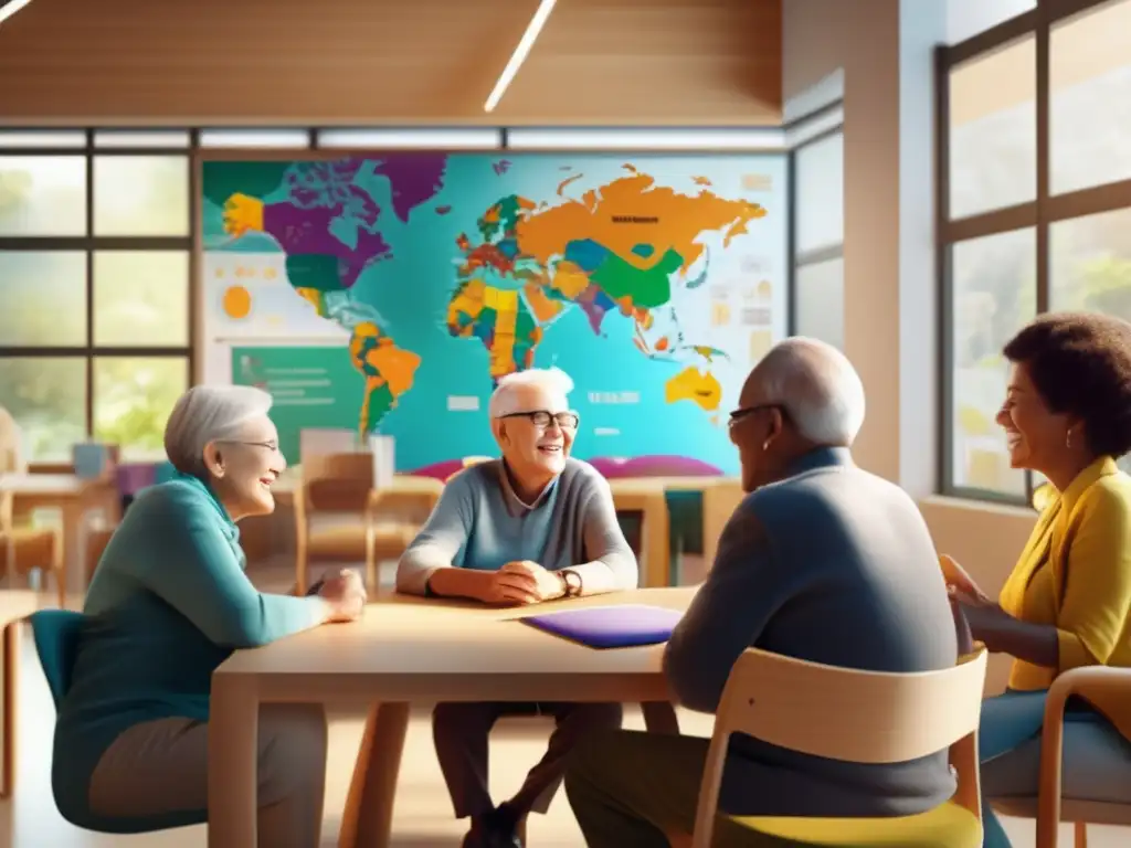 Clase de idiomas para adultos mayores Aprendizaje de idiomas en un entorno vibrante y enriquecedor con adultos mayores