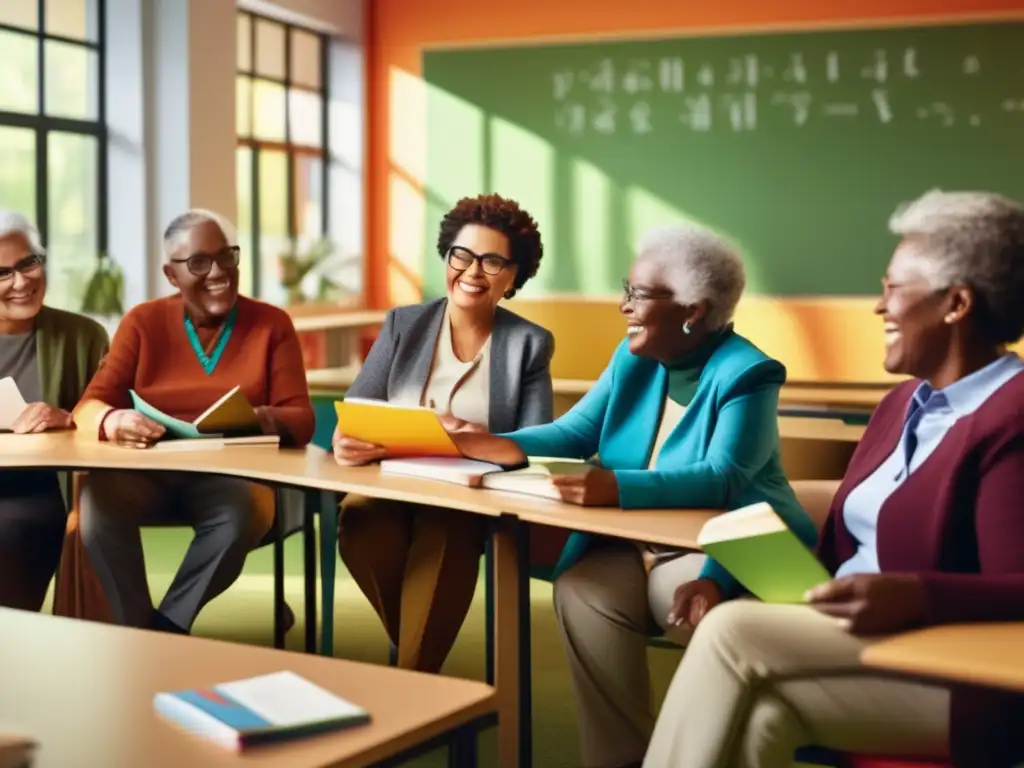 Clase de idiomas para adultos mayores Grupo de adultos mayores en aula de idiomas vibrante