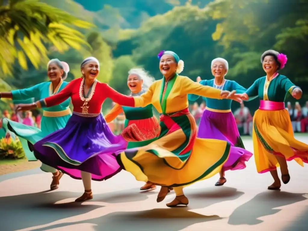 Festivales de danza para viajeros senior participando en un vibrante evento al aire libre con trajes tradicionales