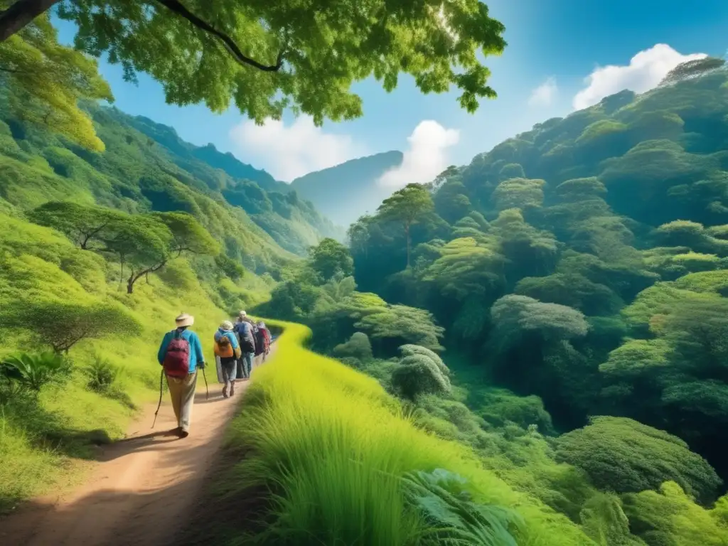 Elderly travelers in nature ecotourism adventure Grupo de ancianos disfrutando del ecoturismo: Beneficios tercera edad