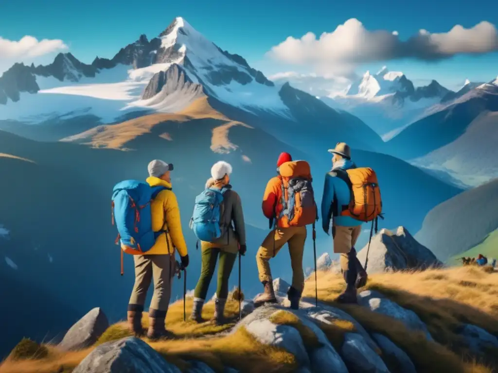 Grupo de aventureros mayores en cima montañosa - Viajes de aventura para mayores tendencia