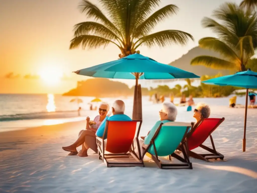 Grupo de mayores disfrutando de playa paradisíaca - Ofertas de viajes para mayores