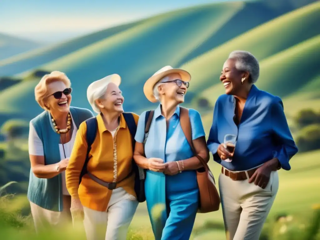 Grupo de viajeros mayores felices disfrutando de un destino escénico Grupo feliz de adultos mayores disfrutando un destino hermoso - Mejores seguros de viaje para mayores