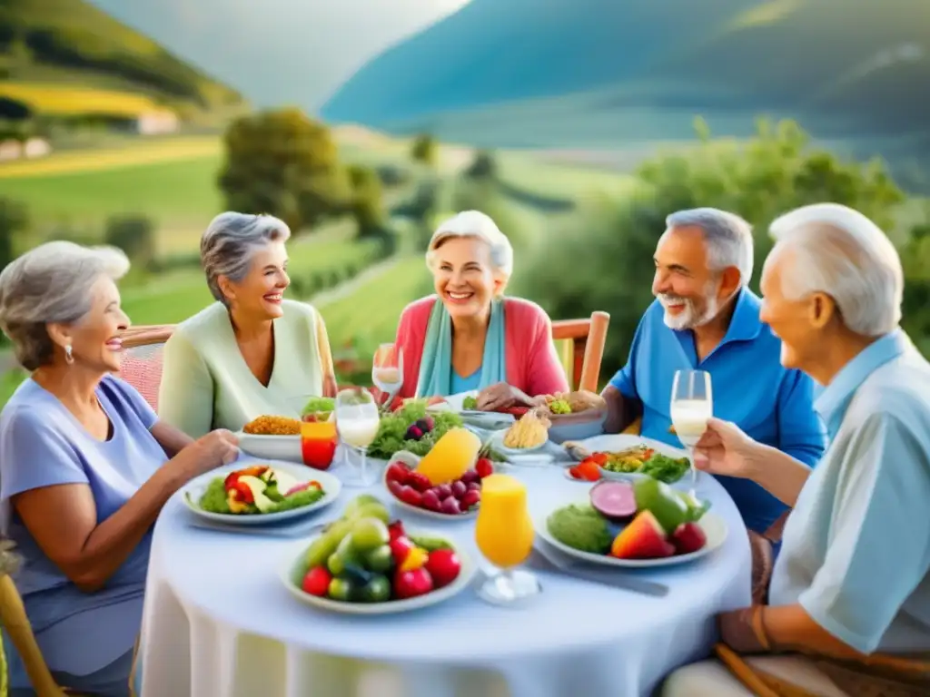 Grupo de viajeros senior disfrutando una comida saludable al aire libre Nutrición saludable para viajeros senior cardiacos disfrutando de una comida deliciosa y nutritiva en un entorno escénico -