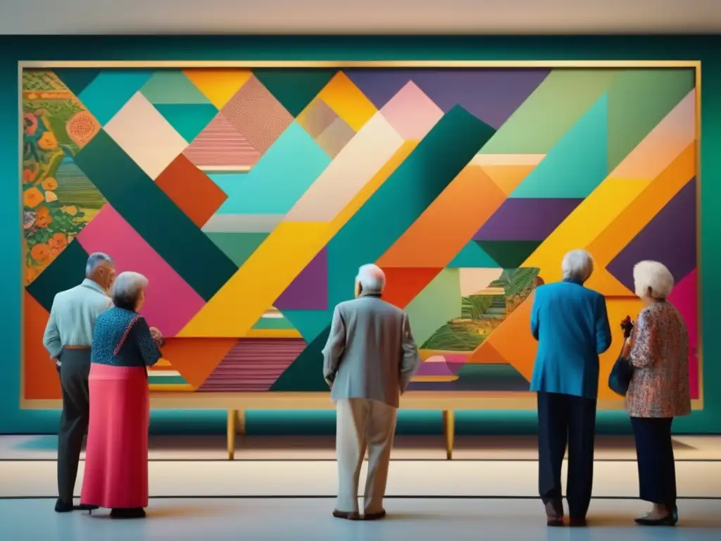 Grupos de mayores disfrutan del arte en museo Actividades culturales para viajeros senior en vibrante museo de arte