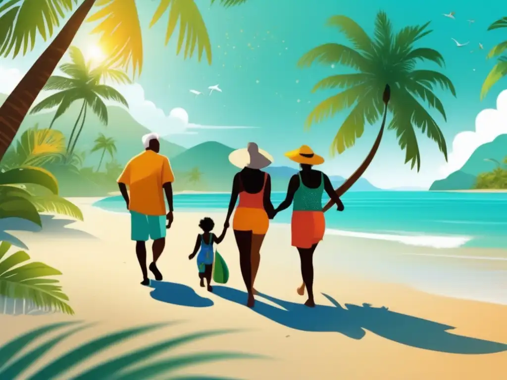 Grupo de viajeros mayores explorando destino tropical, demostrando alegría y seguridad