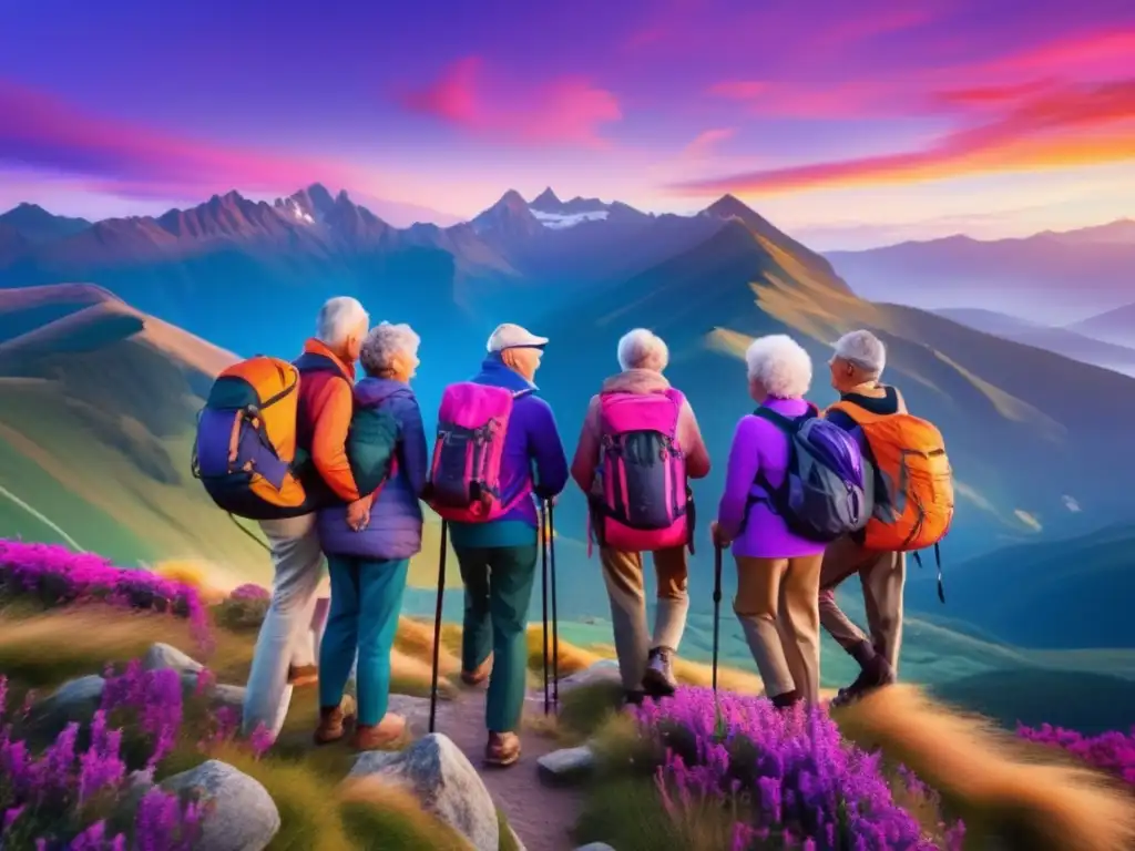 Seniors aventureros disfrutando de la vista Aventuras para viajeros senior en impresionante paisaje montañoso