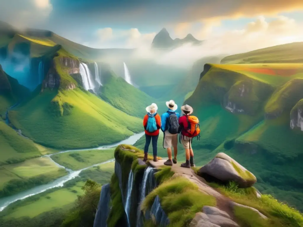 Senior travelers enjoying breathtaking natural landscape Grupo de viajeros senior en un paisaje natural, destinos naturales para viajeros senior