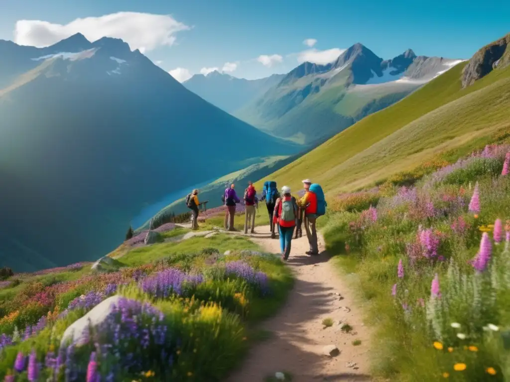 Grupo de excursionistas disfrutando de la naturaleza Grupo de senderistas maduros en sendero escénico