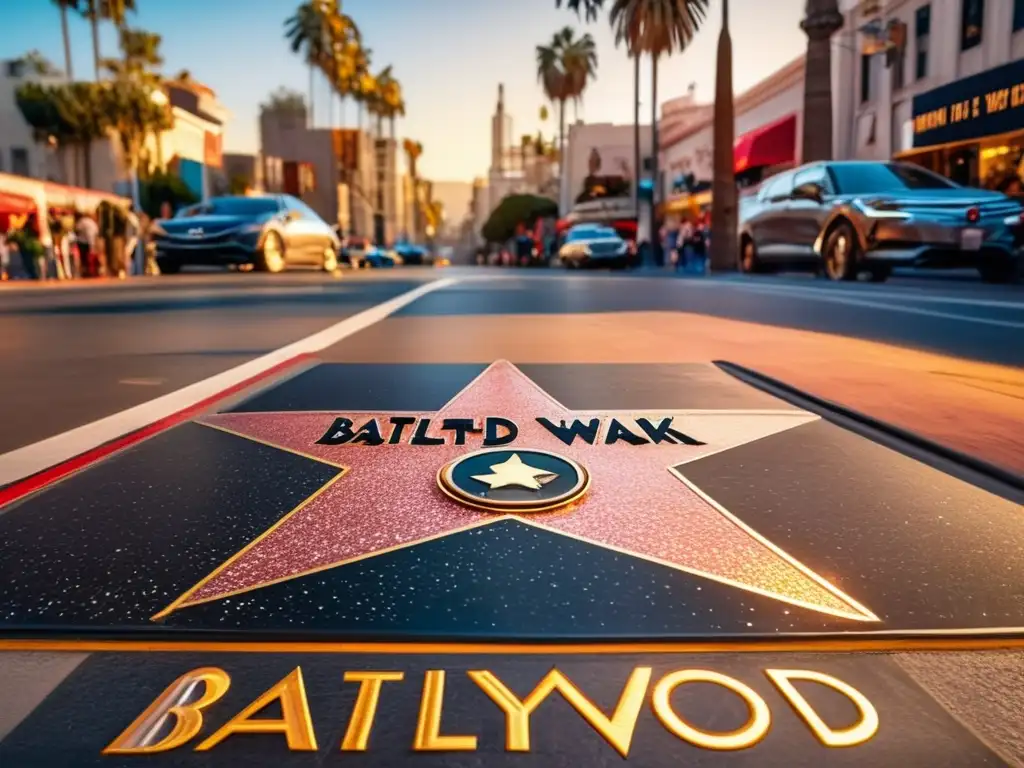 Paseo de la Fama de Hollywood al atardecer Viaje cultural en Hollywood para seniors: Iconica imagen 8k ultradetallada de la famosa Hollywood Walk of Fame al atardecer