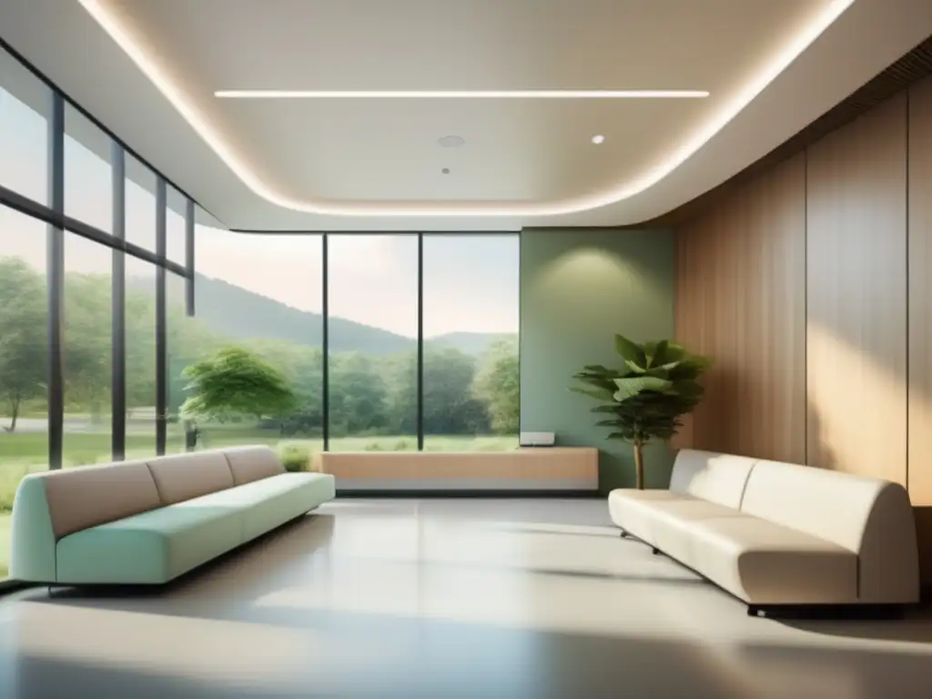 Moderna sala de espera hospitalaria con ambiente tranquilo Un hospital moderno y tranquilo, con consejos para viaje médico tranquilo