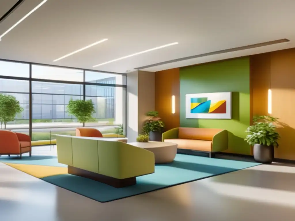Sala de espera de hospital moderno y acogedor Un hospital moderno con diseño minimalista y ambiente tranquilo, ideal para preparativos de viaje médico seguros