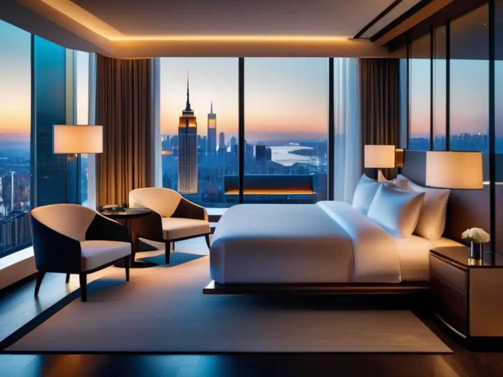 Habitación de hotel de lujo con vista a la ciudad - Habitación de hotel 8K con vistas a una vibrante ciudad