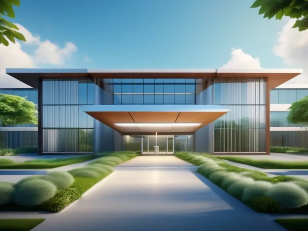Hospital moderno en entorno tranquilo Moderno hospital o clínica ideal para viaje médico rodeado de naturaleza, con diseño arquitectónico elegante y luminoso