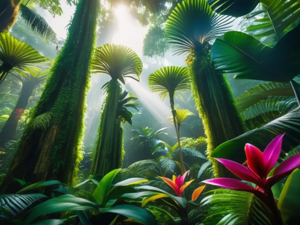 Exuberante selva tropical con aves exóticas Aves exóticas en hábitats naturales: una selva tropical vibrante con árboles majestuosos, cascadas cristalinas y aves de colores