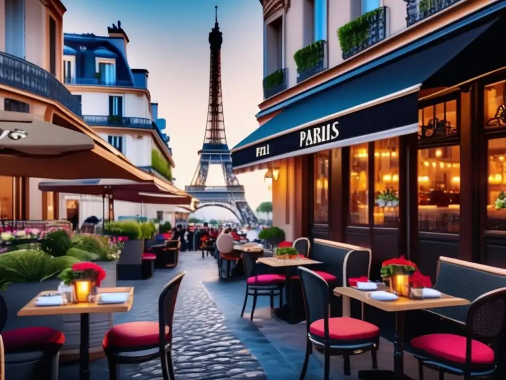Bistro parisino acogedor con Eiffel Tower Consejos de viaje para mayores en París: Bistro parisino con encanto y vibrante ambiente, junto a la Torre Eiffel y con opciones saludables