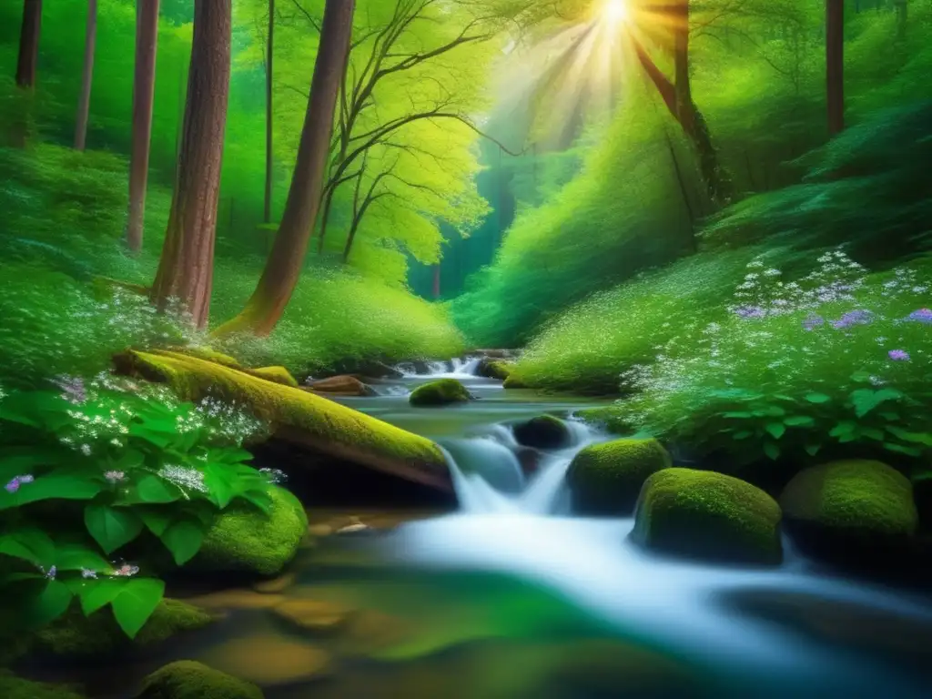 Bosque sereno: naturaleza y tranquilidad Paisaje de bosque sereno y exuberante