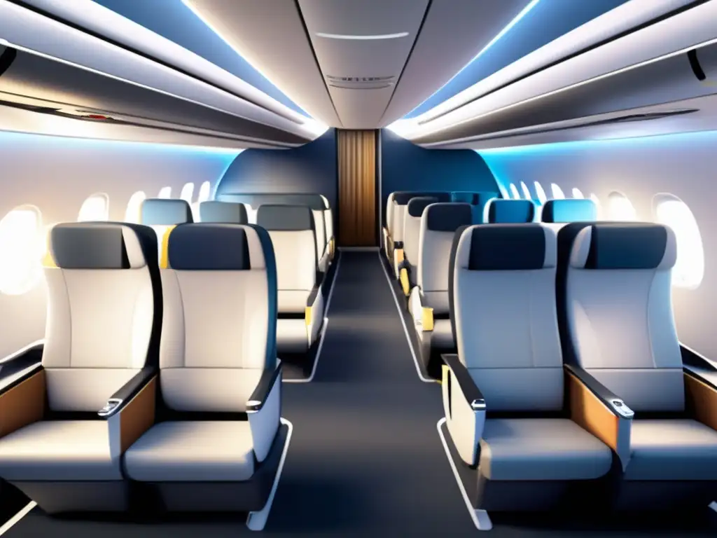 Cabinas de avión modernas con asientos amplios y accesibles Avión moderno con asientos accesibles y confortables para viajar con movilidad reducida